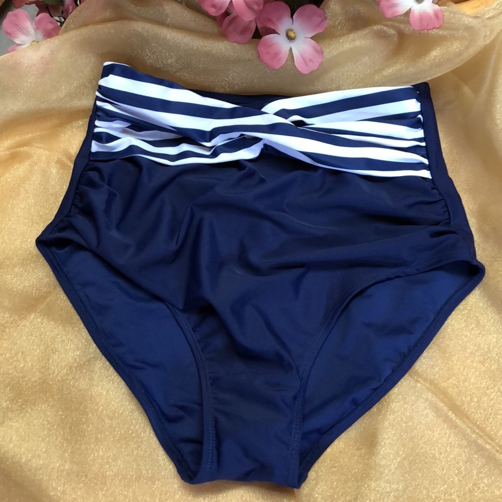 NWOT Navy Blue High Rise Bottom W/White Stripes Still have Sanitary Strip On It